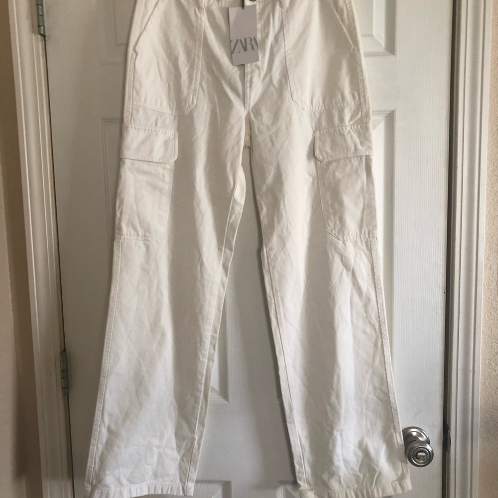 Zara Off-White Cargo Trousers with Flap Pockets
